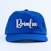 Casquette 5 panneaux à profil bas de haute qualité, design personnalisé OEM, petite visière incurvée, casquettes bleues avec logo brodé en 3D