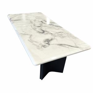 Customized Luxury White <b>Marble</b> Dining <b>Table</b> Rechtangel <b>Top</b> Modern Villa 8~10 Seater Metal Legs Stone Furniture - Product Image 2