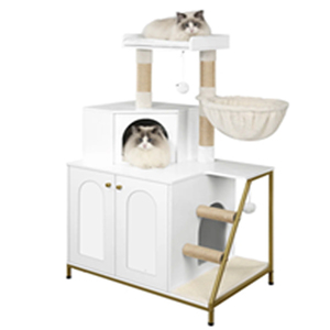 Caja de arena para gatos 4 en 1 con árbol para gatos, plataforma grande, casa oculta para gatos, torre de muebles - Product Image 1