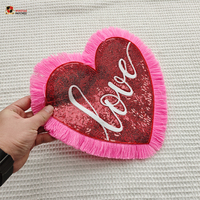 Patchs thermocollants personnalisés en gros pour la Saint-Valentin, motif cœur à sequins et pompon en chenille, grand format pour vêtements, t-shirts, sweats à capuche et vestes