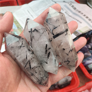 Điểm Đôi Tự Nhiên Kết Thúc Tóc Đen Tourmaline Tháp Điểm Thạch Anh Rutilated Tháp Cột Trụ - Product Image 1