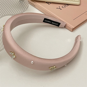 Franse Stijl Effen Kleur Spons Zachte Hoofdband Modieuze Strass Parel Vlinder Haar Hoepel Fancy Hoofdbanden Voor Vrouwen Meisjes - Product Image 5