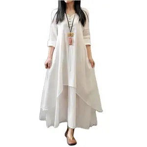 가짜 두 조각 긴 치마 큰 느슨한 이슬람 드레스 Abaya 긴팔 플러스 사이즈 여성 드레스