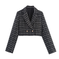 Ensemble 2 pièces pour femme en tweed, robe sans manches à col carré noir, blazer à col cranté à manches longues et boutons, style décontracté et tendance