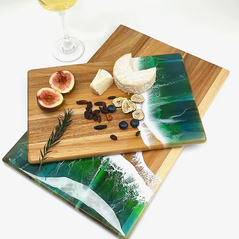 Custom Cheese Charcuterie Board Wooden Resin Serving Board Epoxy Resin Cutting Board Ocean Wave