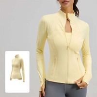 Veste de sport pour femme, veste de fitness avec fermeture éclair intégrale, poches zippées, trous pour les pouces, veste de yoga sans couture