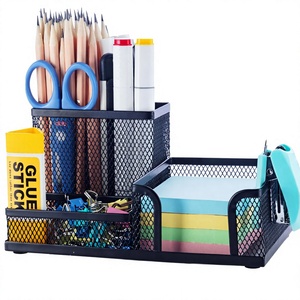 Metal Mesh Square Pen Holder <b>Desk</b> <b>Organizers</b> Pencil Holder 3 Compartments Office Supply <b>Organizer</b> /Sticky Notes Holder School - Product Image 3