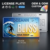 Op maat gemaakte geëmbosseerde 3D aluminium kentekenplaat Oceaan Surf Wave Tropisch Eiland Hawaii Ananas Waterdicht Anti-roest Mat Decor