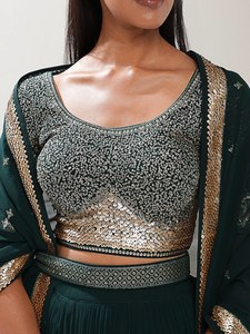 Lujoso pesado Georgette Choli Set Dori Full Stitch Calidad Indian Salwar Party Wear Green Lehenga Cacan Canvas Tradicional - Product Image 6