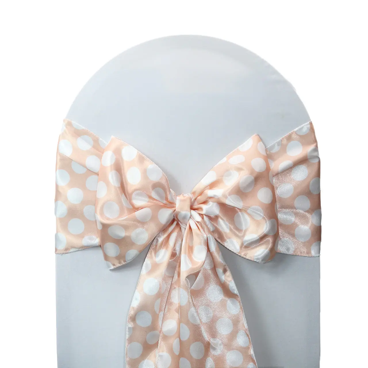Neueste Design Elegante Luxus Blush Pink Weiß Satin Polka Dot Print Stuhl Schärpe und Stuhl bänder