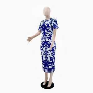 <span class=keywords><strong>Robe</strong></span> longue <span class=keywords><strong>moulante</strong></span> à manches courtes pour femme, imprimé bleu et blanc en porcelaine, élégante <span class=keywords><strong>robe</strong></span> <span class=keywords><strong>de</strong></span> <span class=keywords><strong>soirée</strong></span> pour célébrités - Product Image 5