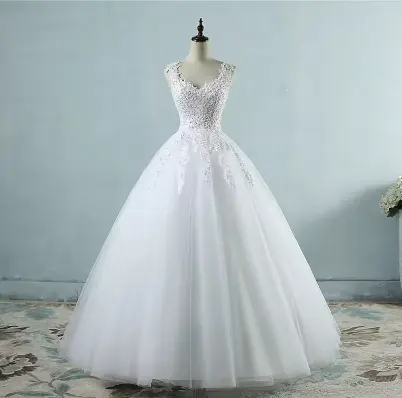 2024 Luxury Simple Beaded Strap White A-Line Beaded Tulle Lace Wedding Dress Bridal Gown