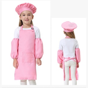 Thiết Kế Tùy Chỉnh Bông Trống Dễ Thương Đồng Bằng Tạp Dề <span class=keywords><strong>S</strong></span>ơn Nướng Nấu Ăn Trẻ Em Trẻ Em Màu Trắng Màu Hồng Đầu Bếp Hat Tạp Dề Bib Set - Product Image 3