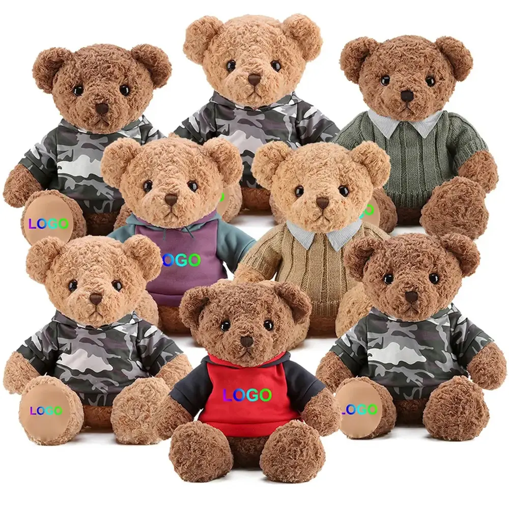Ready To Ship 14 Inch Teddy Bear Plush Toys With Different Colors T Shirt Custom Cute Light Brown Sitting Teddy Bear Soft Toys