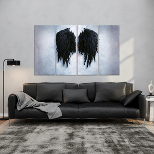 Printed <b>Canvas</b>: <b>Abstract</b> Black Wings Glass Wall Art - Modern Angel Decor,SET OF 4 <b>CANVAS</b> - Product Image 3
