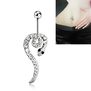 Anello da <span class=keywords><strong>ombelico</strong></span> elegante e alla moda da donna, in lega placcata argento, con ancora e serpente di cristallo, gioiello <span class=keywords><strong>piercing</strong></span> di tendenza - Product Image 1