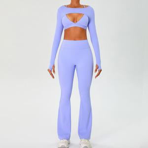 Của phụ nữ nhanh chóng khô thể thao 3PC thiết lập thân thiện với môi Ngoài trời Chạy Áo ngực chặt chẽ cho bốn chiều căng in eo đàn hồi 2 miếng - Product Image 1