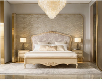 Lit double Queen en tissu de style européen, en bois massif sculpté, rétro, de style palais, haut de gamme, Benoge, 1,8x2,0m