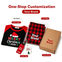 Ensemble de pyjamas de Noël personnalisés en polyester rouge et noir pour toute la famille (hommes, femmes, enfants) – Livraison directe (Dropshipping) et personnalisation (POD) – MOQ 1 pièce