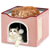 Lits pour chats d'intérieur Grande grotte pour animaux de compagnie avec boule moelleuse suspendue et griffoir pliable Cat Hideaway