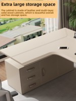 Table d'angle en L électrique réglable en hauteur, surface en cuir, structure métallique, design double face pour e-sport, étude et bureau