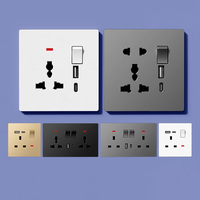 Interruptor de Pared Eléctrico Universal Kamanni L8-39 Gris, 13A, 2 Puertos USB, 2 Puertos Tipo-C, 4 Tomas de Corriente, IP20, para Control de Ventilador y Lámpara con Regulación