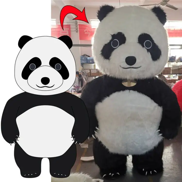 Costume de mascotte pour adulte, animaux de dessin animé personnalisés, fourrure de Panda, ours en peluche, publicité