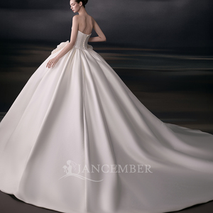 Lsgz12 Vestido de Novia Romántico Color Marfil Sin Tirantes con Rosetas 3D en la Cintura, de Satén, Estilo Princesa, Minimalista, con Cola Larga, Jancemebr - Product Image 5