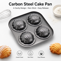 Moule à madeleines en acier au carbone antiadhésif à 4 cavités, forme coquille, facile à démouler, plaque de cuisson festonnée pour four