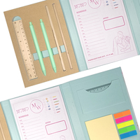 Couverture en papier kraft combinaison multifonctionnelle bloc-notes ensemble bloc-notes et notes autocollantes avec stylo et règle papeterie