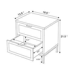 Mesa de Noche Contemporánea de Madera con Diseño de Ratán Natural, Mueble de Almacenamiento Negro con 2 Cajones para Hotel, Apartamento u Hogar - Product Image 5