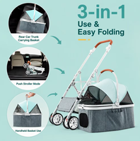 Poussette pour animaux de compagnie réglable, pliable, 4 roues, légère, chariot pour animaux de compagnie, porte-animaux en maille respirante pour petits chiens, chats, lapins