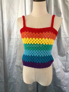 <strong>Woman</strong> Sexy Pride Month Parade <strong>Rainbow</strong> Striped Crochet Crop Knit Tank <strong>Top</strong> Lgbt Clothes - Product Image 5