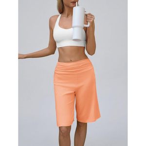 Fisoew Pantalones cortos tipo bermuda de cintura alta para mujer, de algodón, transpirables, con bolsillos, hasta la rodilla, pantalones cortos de entrenamiento, 11 pulgadas - Product Image 6