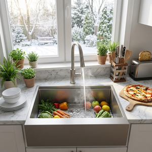Farmhouse Apron-Front PVD Nano Silver Premium Single Bowl Undermount SUS304 Stainless Steel <b>Kitchen</b> <b>Sink</b> — Anti-Fingerprint, - Product Image 1
