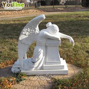 Tombstones And Monuments Customized Size Cemetery Monument Natural Stone Marble Weeping Angel Tombstone For Sale