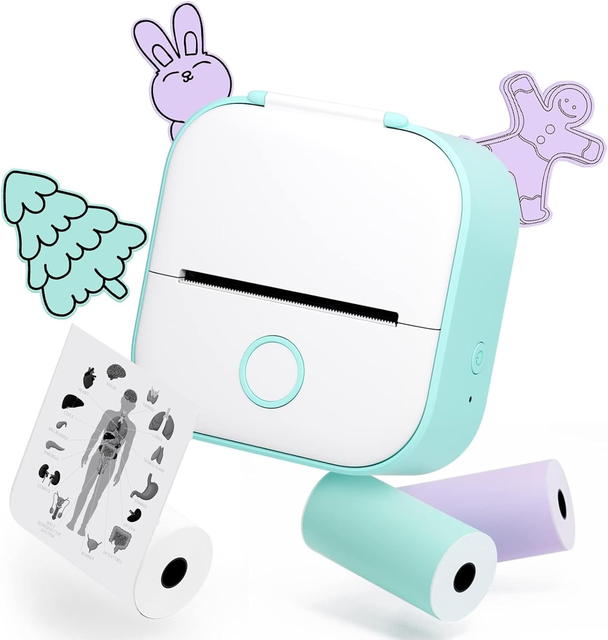 Phomemo T02 Mini Thermal Receipt Printer with 3 Rolls of Paper Labels Small Photos Printer