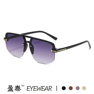 Men's T-Shaped Double-Bridge Sunglasses Pc <b>Frame</b> Uv400 Protection Fashionable Aviator Style - Product Image 4