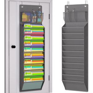Organisateur de fichiers à suspendre sur la porte, 10 poches, rangement mural en tissu gris pour courrier, magazines, usage au bureau - Product Image 2