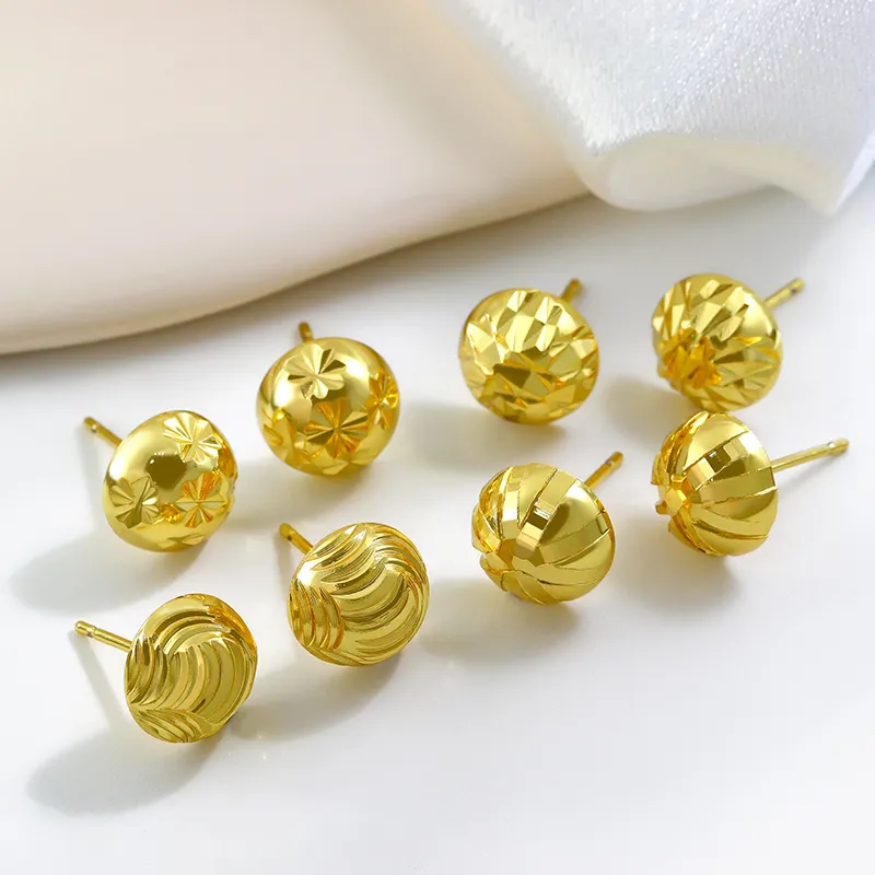 Metal Ball Beads Small Size Stud Earrings 18k Gold Plated Copper Stud Piercing Earrings For Women Fashion Jewelry