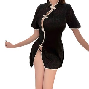 Lencería Sexy Estilo Cheongsam Retro de Talla Grande para Mujer, Uniforme Sexy con Abertura Alta, Traje de Tentación con Tanga - Product Image 6