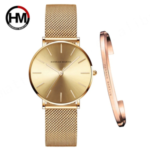 HM cadran blanc montres japon Quartz conception Simple femme or Rose acier inoxydable maille 1 ensemble Bracelet dames montres Relogio - Product Image 4