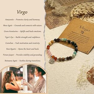 <span class=keywords><strong>Bracciale</strong></span> da donna con perline dei dodici segni zodiacali <span class=keywords><strong>e</strong></span> cristalli, combinazione <span class=keywords><strong>ametista</strong></span>, verde, <span class=keywords><strong>oro</strong></span> <span class=keywords><strong>e</strong></span> bronzo, in acciaio inossidabile, alla moda per matrimoni - Product Image 2