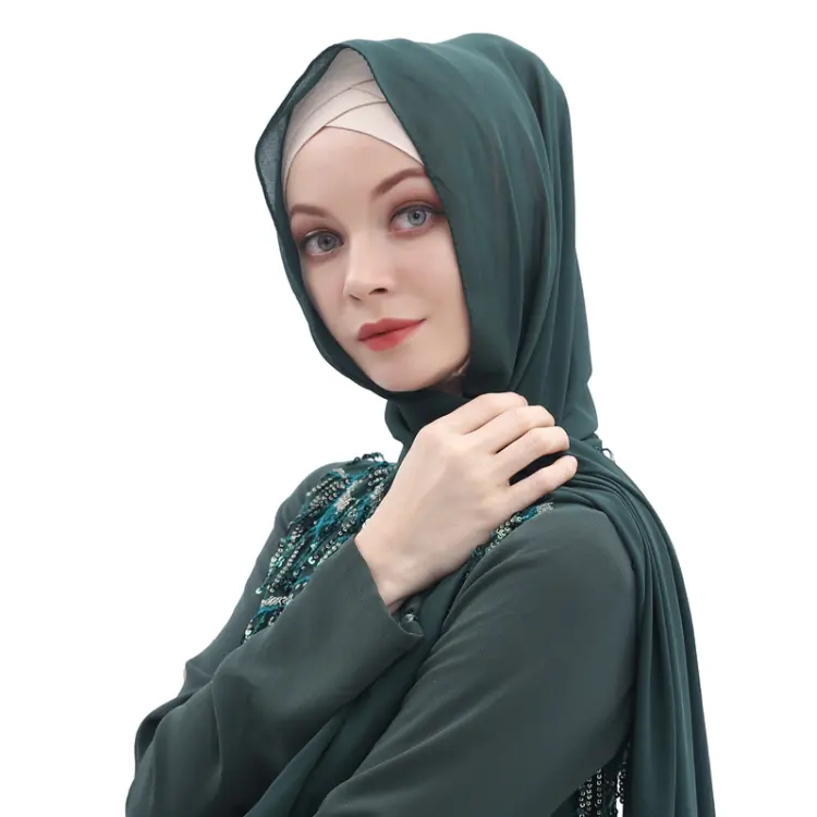 Grosir jilbab wanita Turki panjang modis syal pola bunga Jersey instan musim semi etnis wanita Muslim sifon