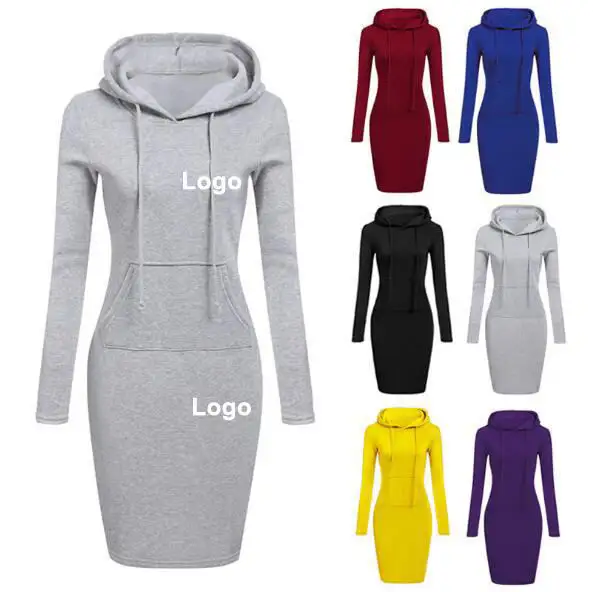 Wholesale Custom logo long sleeve bodycon dress cheap casual women dress woman hoodie dress