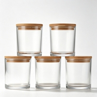 Vases à bougies vides de luxe personnalisés en gros, pots à bougies ronds transparents en verre de 200 ml (7 oz) pour la fabrication de bougies avec couvercle en bambou en vrac