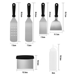 Ensemble d'outils de barbecue en acier inoxydable, 7 pièces, spatule, grattoir, outils de cuisson multifonctionnels pour la cuisine en plein air, outils de grillade Teppanyaki - Product Image 4