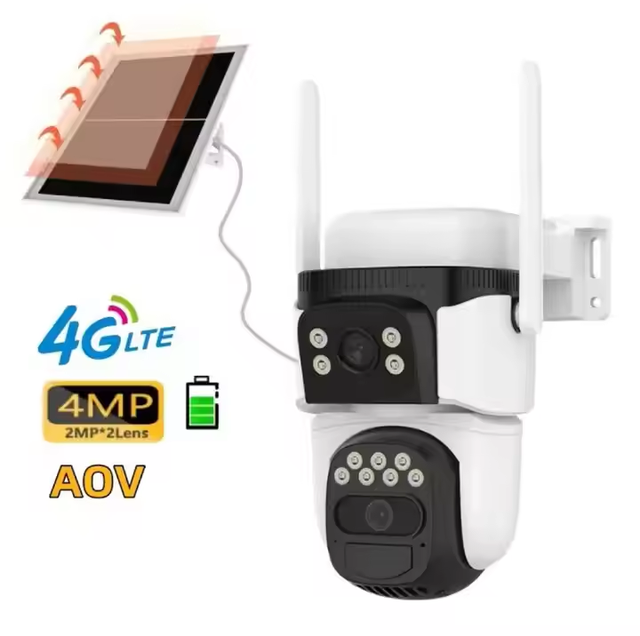 Factory Outlet BG621DR 6MP Dual Lens Solor Power Camera High Quality Video Two Way Voice IR Distance Security Camera