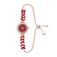 Nouvelle Montre à Quartz pour Femme Tendance avec Design Feuille, Bracelet Fin en Alliage Écologique Orné de Diamants, Aiguilles Réglables