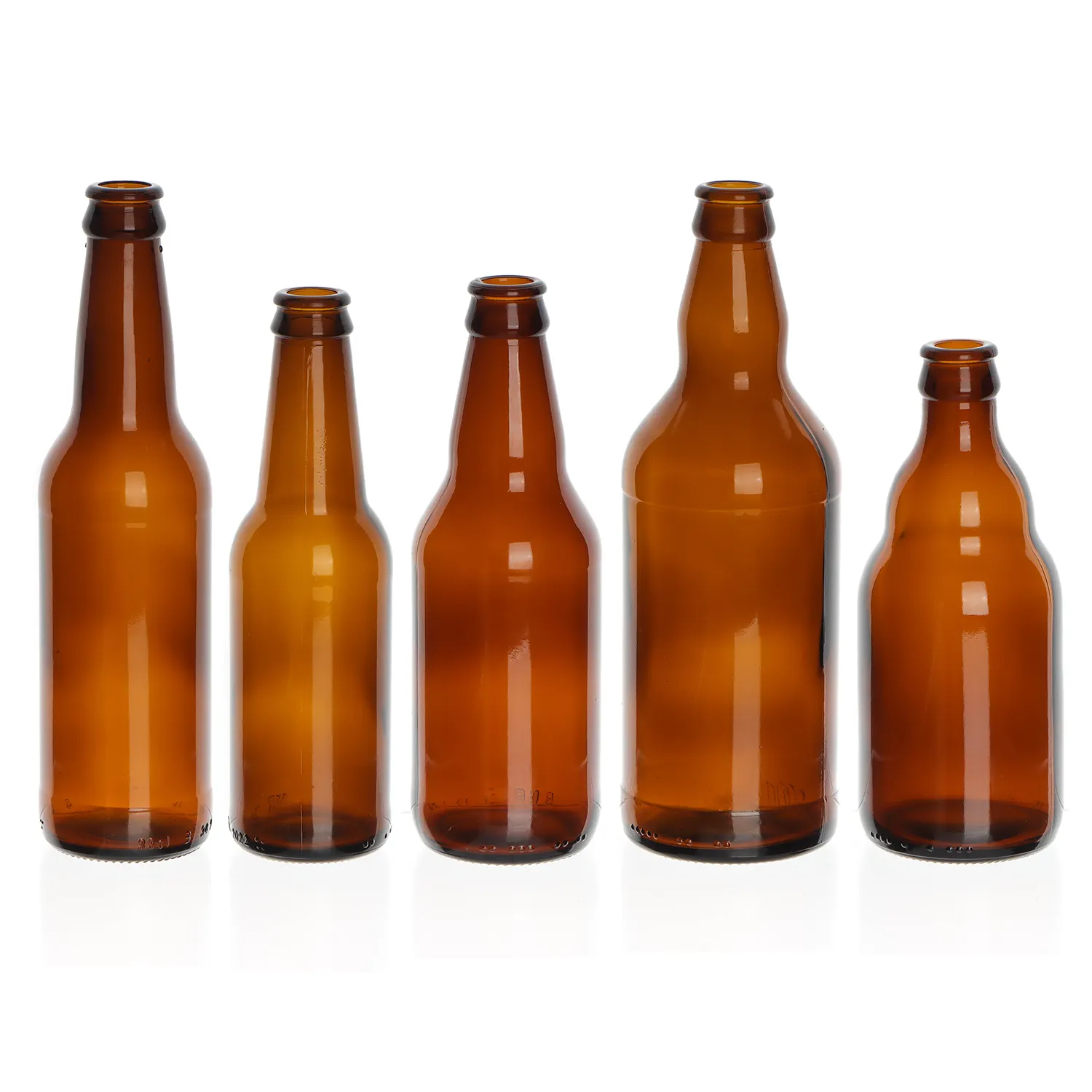 Botella de vidrio de cerveza de color transparente y ámbar de pedernal con tapa de corona 200ml 250ml 330ml 500ml